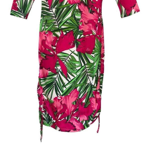 MICHAEL Michael Kors Floral Fuchsia Green Print Bodycon Ruched Dress Women Sz4 - Picture 10 of 10